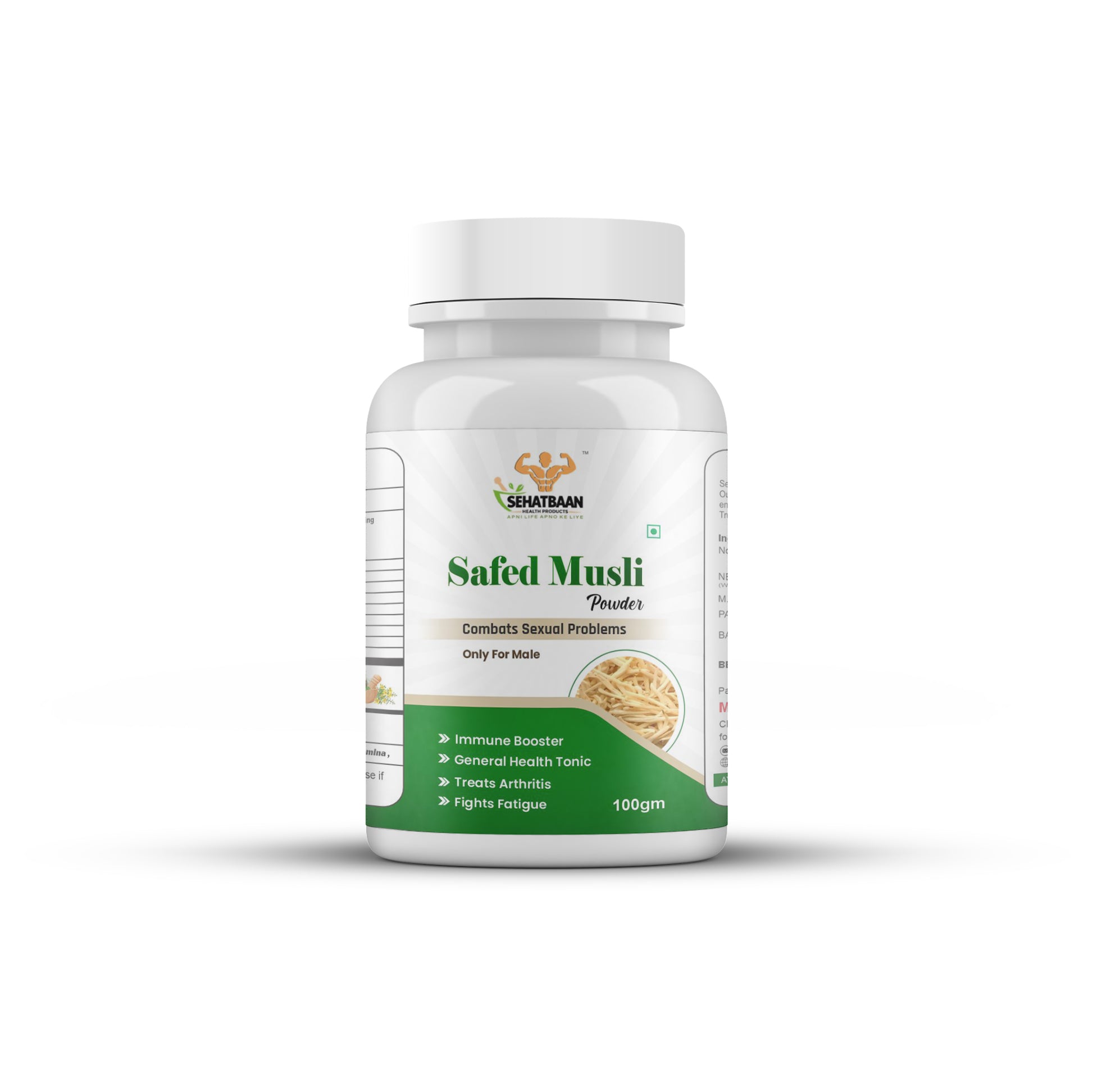 Safed Musli Powder 100% Pure Herbal Supplement for Strength