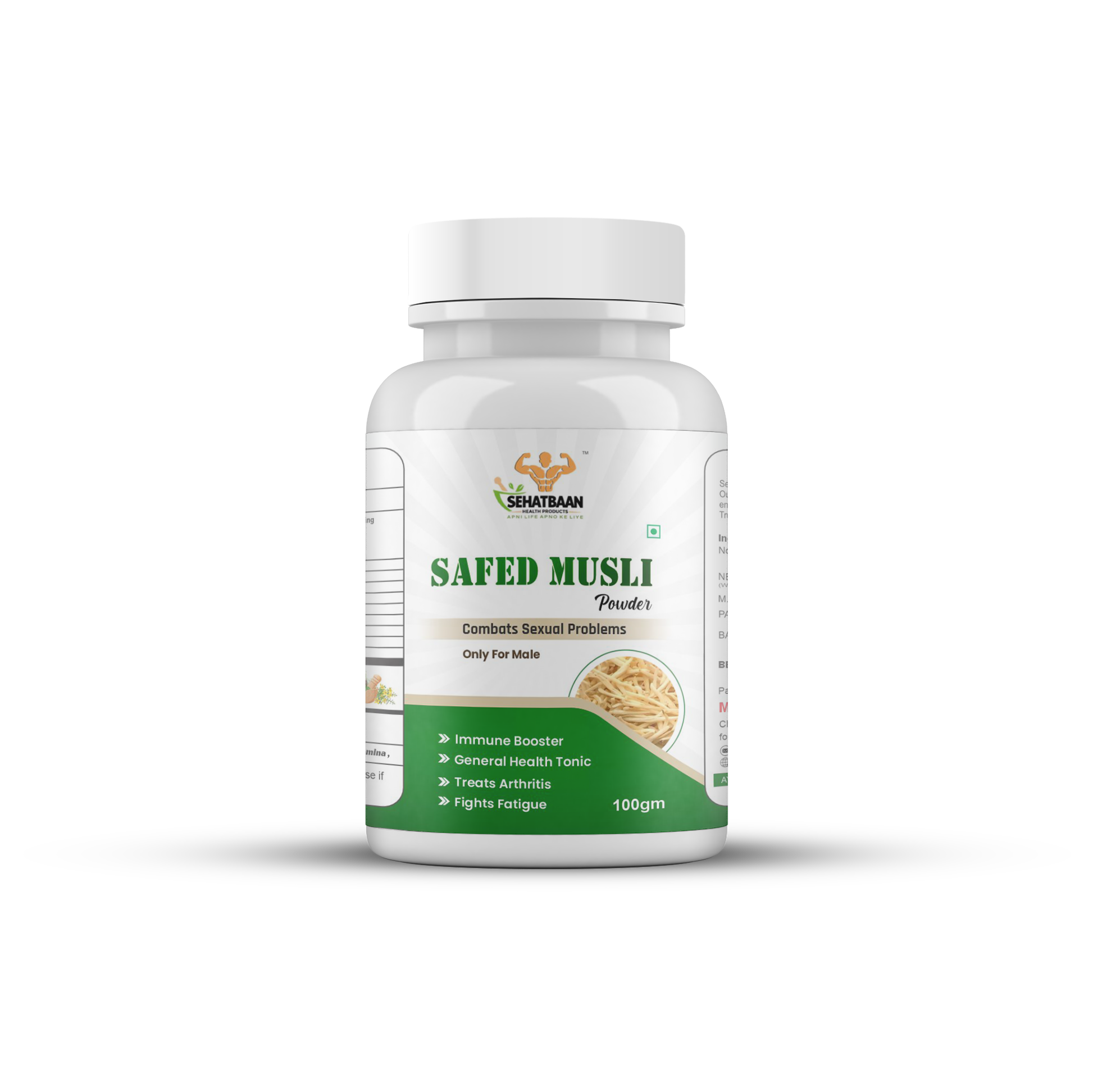Safed Musli Powder – 100% Pure Herbal Supplement for Strength, Vitality, Stamina & Reproductive Health – Natural Ayurvedic Energy Booster